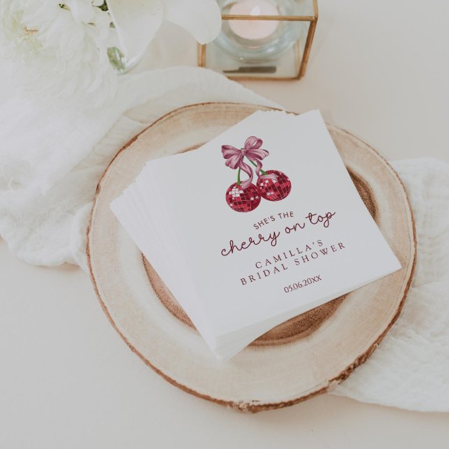 She's The Cherry On Top Pink Bow Bridal Shower  Napkin (Creator Uploaded)