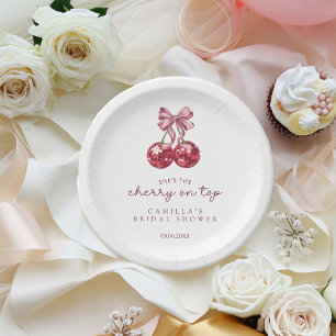 She's The Cherry On Top Pink Bow Bridal Shower  Paper Plate