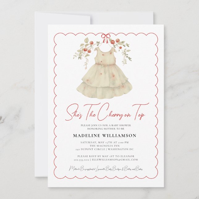 She's the Cherry on Top Watercolor Baby Shower Invitation (Front)