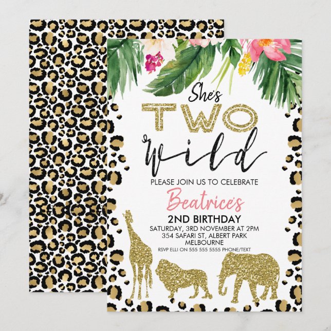 She's Two Wild Second Birthday Invitation (Front/Back)