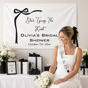 She's Tying Knot Black Bow Border Bridal Shower Banner