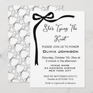 She's Tying Knot Black Bow Border Bridal Shower Invitation