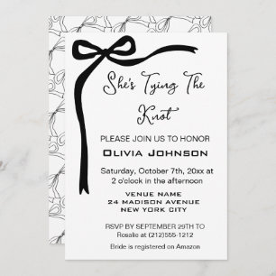 She's Tying Knot Black Bow Border Bridal Shower Invitation