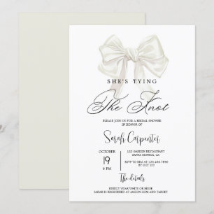 She's Tying the Knot Beige Bow Bridal Shower Invitation