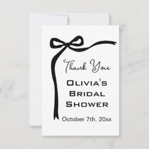 Shes Tying the Knot Black Bow Border Bridal Shower Thank You Card