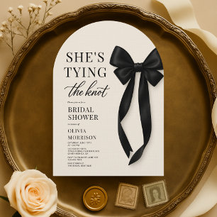 She's Tying The Knot Black Bow Bridal Shower Invitation