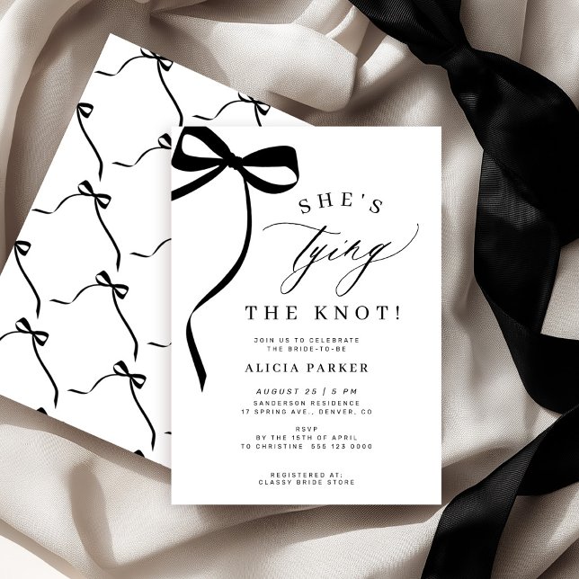 She's tying the knot black bow bridal shower invitation (Creator Uploaded)