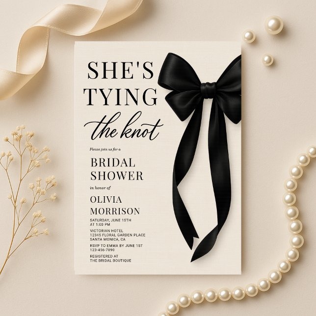 She's Tying The Knot Black Bow Bridal Shower  Invitation (Creator Uploaded)