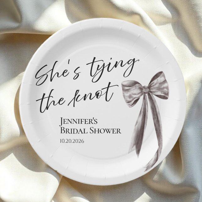 She's Tying the Knot Black Bow Bridal Shower Pape Paper Plate (Creator Uploaded)