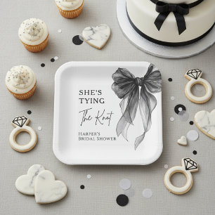 She's Tying The Knot Black Bow Bridal Shower Paper Plate