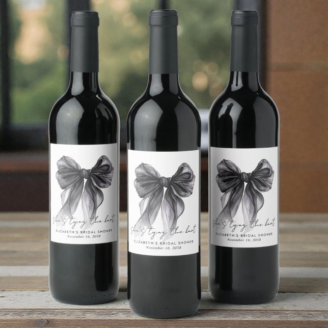 Shes Tying The Knot Black Bow Bridal Shower Wine Label (She's Tying The Knot Black Bow Bridal Shower Wine Label)