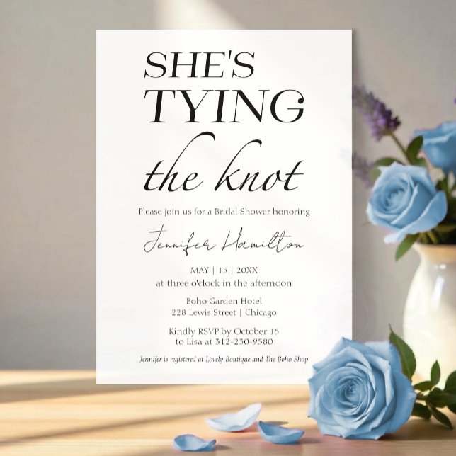 She's tying the knot | Black & White Bridal Shower Invitation (Creator Uploaded)