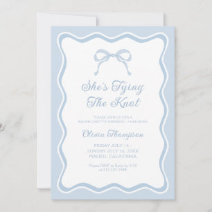 She's Tying the Knot Blue Bow Bachelorette Party Invitation