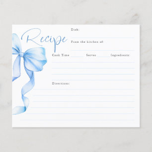 She's Tying the Knot Blue Bow Bridal Recipe Card