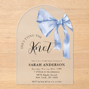 She's Tying the Knot blue bow Bridal Shower  Acrylic Invitations