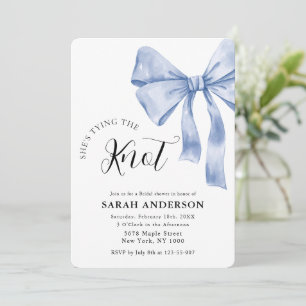 She's Tying the Knot blue bow Bridal Shower Invitation