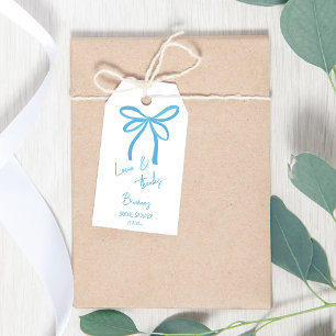 She's tying the knot blue ribbon bow favour gift tags