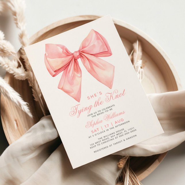 She's Tying The Knot Blush Pink Bow Bridal Shower Invitation (Creator Uploaded)