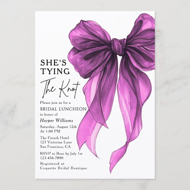 She's Tying The Knot Bow Bridal Luncheon Invitation (Front)