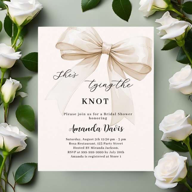 She's tying the knot bow Bridal Shower invitation (Creator Uploaded)