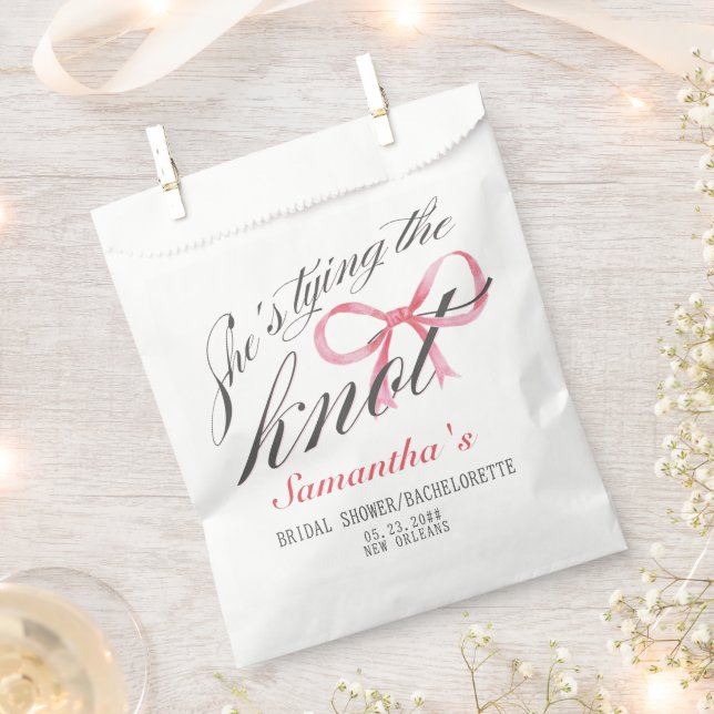 She's Tying the Knot Bow Coquette Bridal Shower Favour Bag (Clipped)