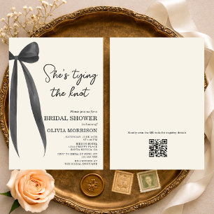 She's Tying the Knot Bow QR Code Bridal Shower Invitation