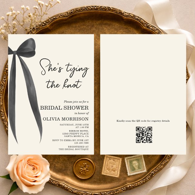 She's Tying the Knot Bow QR Code Bridal Shower Invitation (Creator Uploaded)