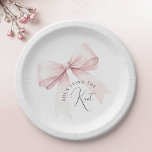She's Tying the Knot Bridal Shower Paper Plate<br><div class="desc">The "She's Tying the Knot Bridal Shower Paper Plates" are a beautifully crafted accessory that perfectly encapsulates the excitement and joy of the special occasion. These plates blend modern sophistication with timeless romance, enhancing the ambiance of the celebration. At the centre of the design is a romantic bow, symbolizing the...</div>