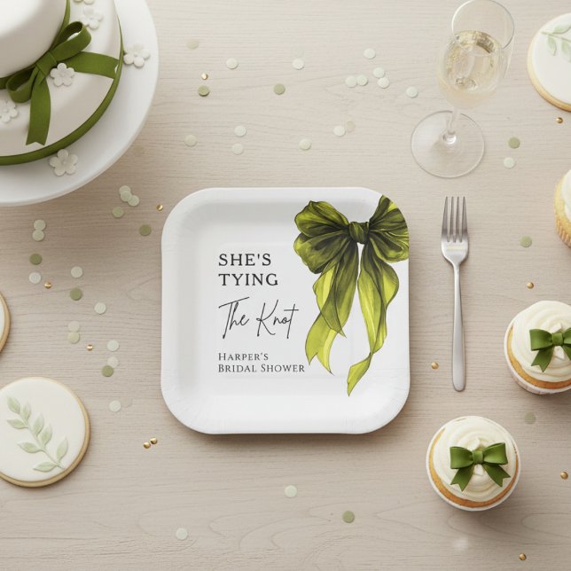She's Tying The Knot Chartreuse Bow Bridal Shower Paper Plate (Creator Uploaded)