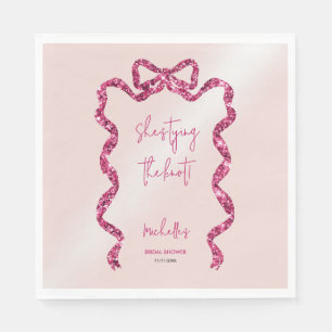 She's tying the knot chic glitter pink bow bridal  napkin