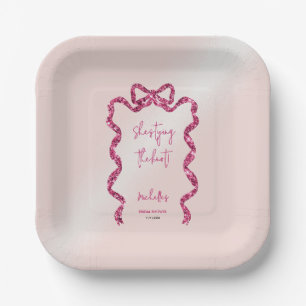 She's tying the knot chic glitter pink bow bridal  paper plate