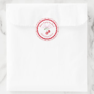 She's Tying the Knot Coquette Cherry Bridal Shower Classic Round Sticker