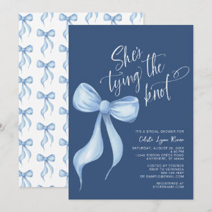 She's Tying the Knot Dark Blue Bridal Shower Invitation