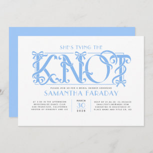 She's Tying The Knot Dusty Blue Bow Bridal Shower Invitation