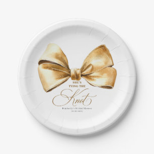 She's Tying The Knot Gold Bow Bridal Shower Paper Plate