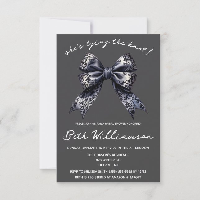 She's Tying the Knot Gothic Coquette Bridal Shower Invitation (Front)