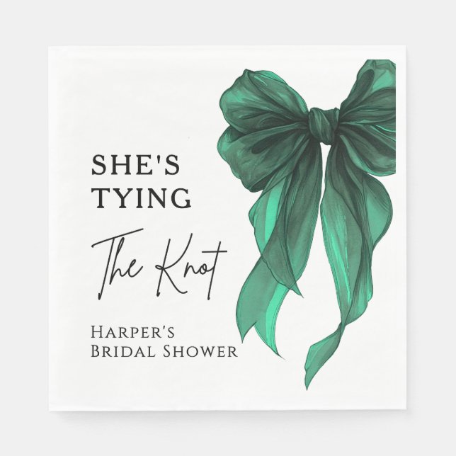 She's Tying The Knot Green Bow Bridal Shower Napkin (Front)