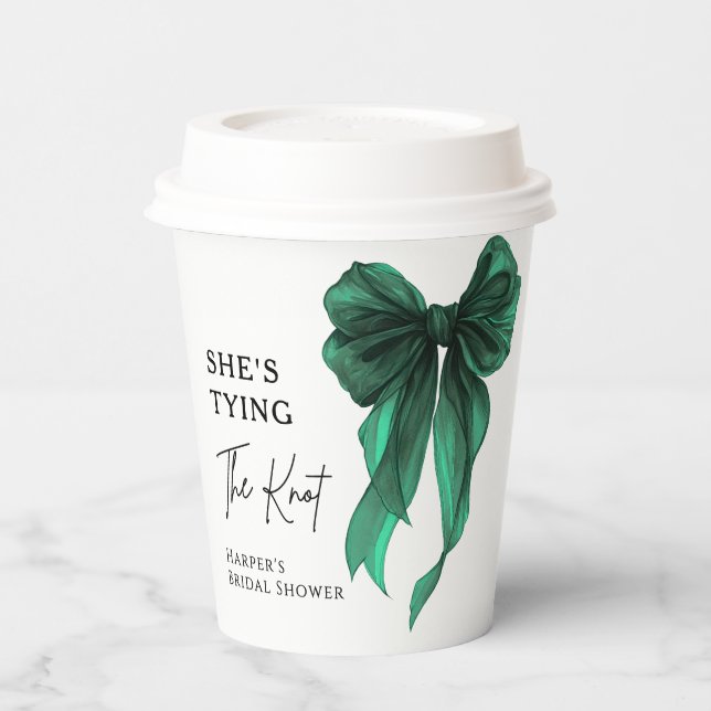 She's Tying The Knot Green Bow Bridal Shower Paper Cups (Left)