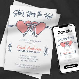 She's Tying the Knot Heart & Ribbon Bridal Shower Invitation