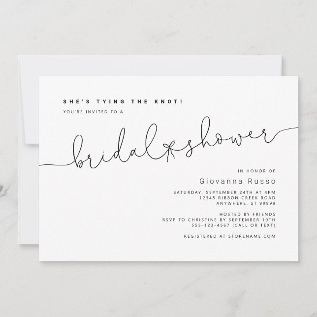 She's Tying the Knot Minimalist Bridal Shower Invitation (Front)