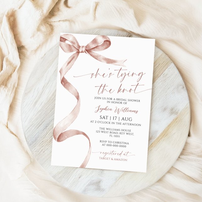 She's Tying the Knot Mocha Bow Bridal Shower Invitation (Creator Uploaded)