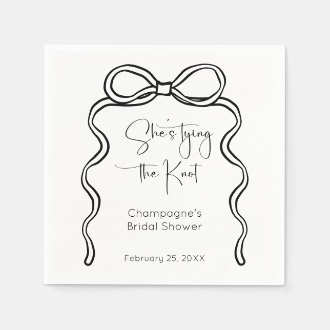 She's Tying The Knot Modern Script Bridal Shower Napkin (Front)
