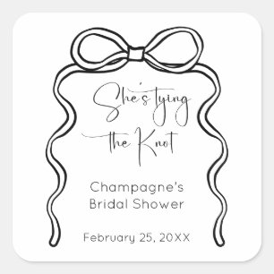 She's Tying The Knot Modern Script Bridal Shower Square Sticker