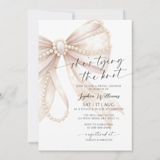 She's Tying the Knot Pearl Bow Bridal Shower Invitation