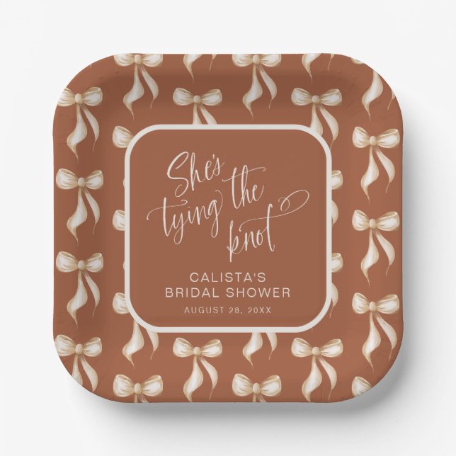 She's Tying the Knot Personalized Bridal Shower Paper Plate (Front)