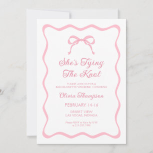 She's Tying the Knot Pink Bow Bachelorette Party Invitation