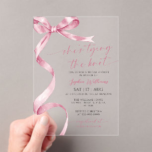 She's Tying the Knot Pink Bow Bridal Shower Acrylic Invitations