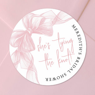 She's Tying The Knot Pink Bow Bridal Shower Classic Round Sticker