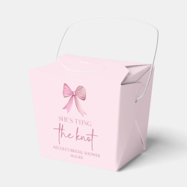 She's Tying The Knot Pink Bow Bridal Shower Favor Box (Front Side)