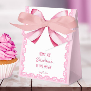 She's tying the knot pink bow bridal shower favor box